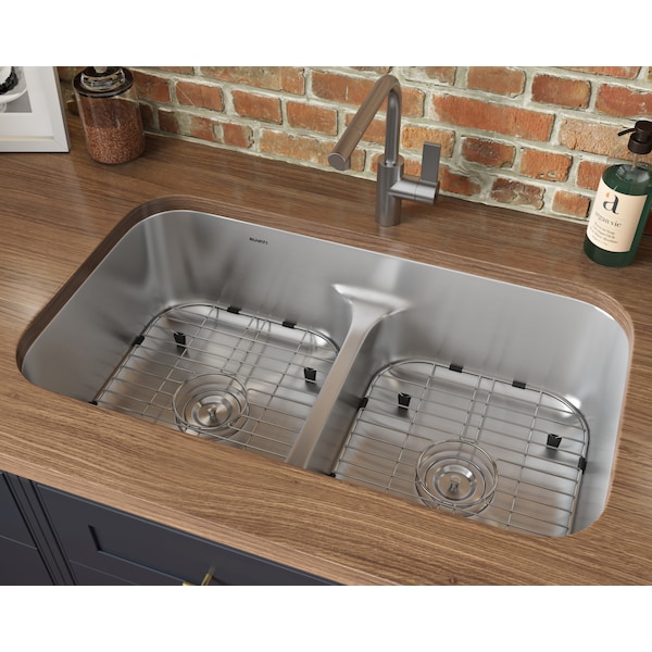 32 Low-Divide 50/50 Double Bowl Undermount 16 Gauge SS Kitchen Sink